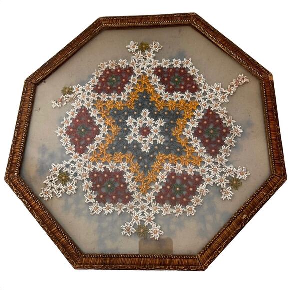 Vintage 20s Beading Under Glass Vanity Tray Framed Wall Decor Framed Flapper - Picture 9 of 10